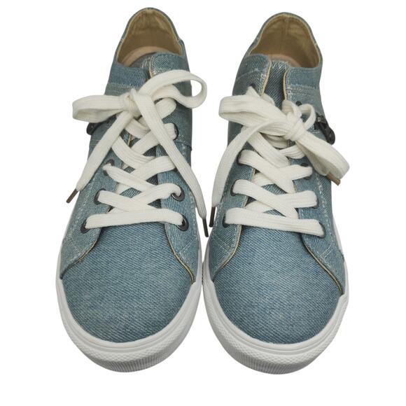 Denim Sneakers Womens 8 Light Wash Platform Zipper Hipster Lace Up Low Tops - Picture 5 of 14